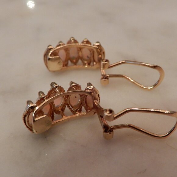 Vintage 14 Karat Yellow Gold Opal Omega Backed Clip On Earrings - Picture 4 of 9